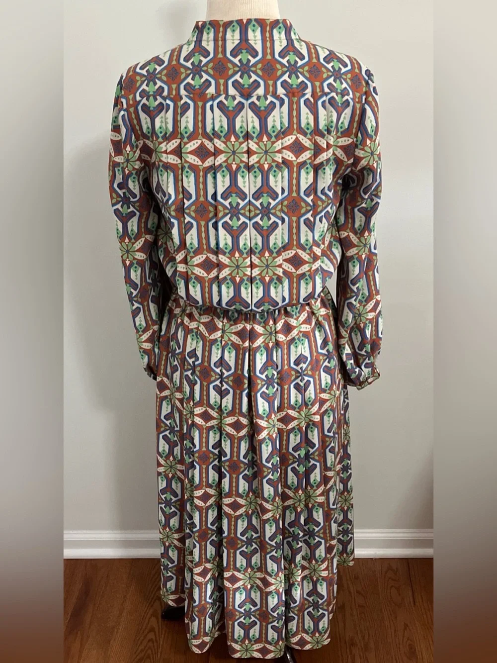 Tory Burch Garden Maze Geometric Print Pleated Shirt Dress